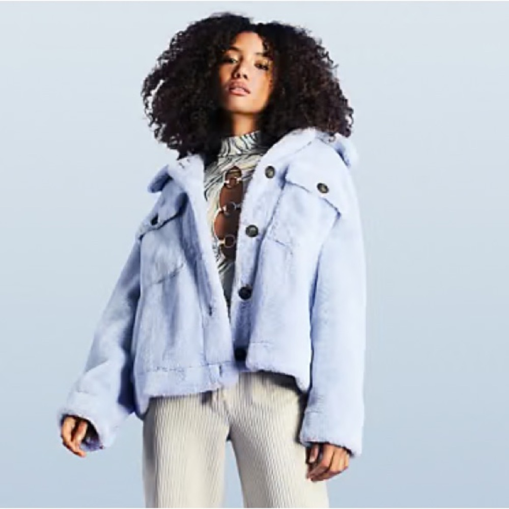 ASOS 💙 Women's Baby/Light Blue Faux Fur Trucker Jacket - SIZE 14
